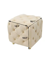 Velvet Upholstered Cube Ottoman with Tufted Design Hidden Storage and Gold Legs Multi Functional Footstool or Accent Seat for Living Room Bedroom-T