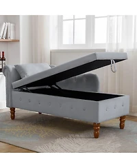 Velvet Upholstered Chaise Lounge with Storage and Pillow, Tufted Rolled Arm Chair Nailhead Trim for Living Room or Bedroom-The Pop Home