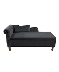 Velvet Upholstered Chaise Lounge with Storage and Pillow, Tufted Rolled Arm Chair Nailhead Trim for Living Room or Bedroom-The Pop Home