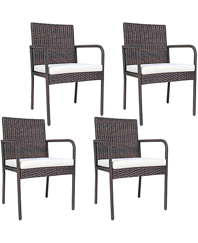 4 Pcs Outdoor Patio Rattan Dining Chairs Cushioned Sofa