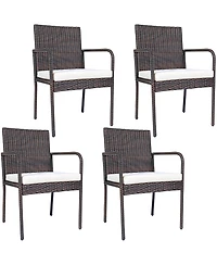 4 Pcs Outdoor Patio Rattan Dining Chairs Cushioned Sofa