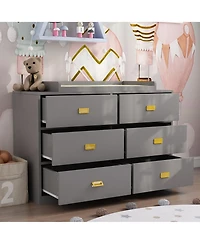 Changing table with six drawers, baby changing station with changing table top and drawers