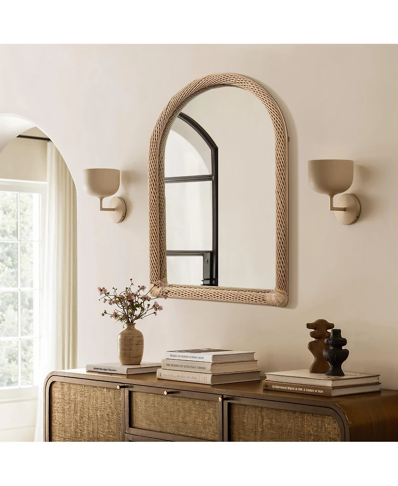 LuxenHome Bamboo Frame Arch Rectangle Accent Wall and Vanity Wall Mirror