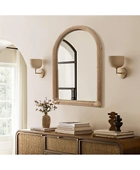 LuxenHome Bamboo Frame Arch Rectangle Accent Wall and Vanity Wall Mirror