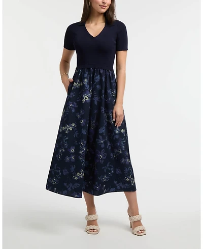 Ellen Tracy Women's Short Sleeve Polo Collar Twofer Dress