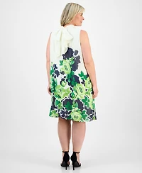 Robbie Bee Plus Placement-Print Mock-Neck Dress