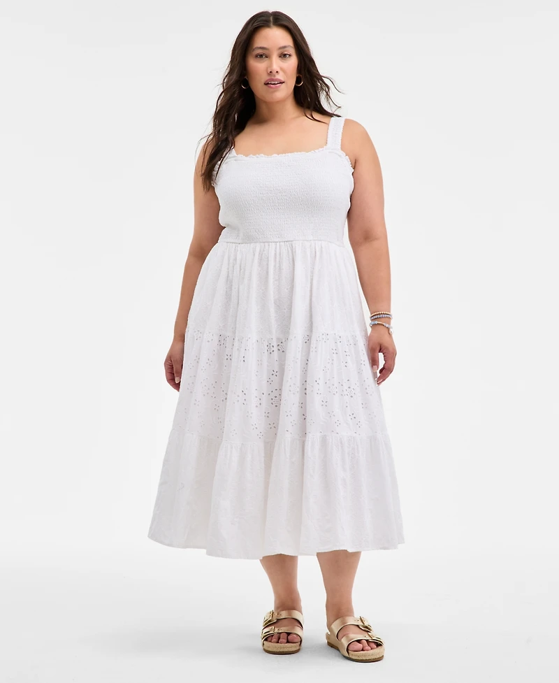 On 34 Trendy Plus Smocked Eyelet Maxi Dress, Exclusively at Macy's
