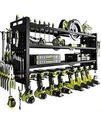 Hausource 4 Tier Power Tool Organizer Shelving Wall Mount Utility Storage Rack，Black