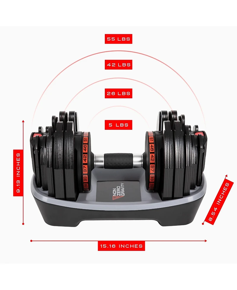 Nonzero Gravity PowerDyne Adjustable Dumbbell Weights (Coal 55lbs (Set of 2))
