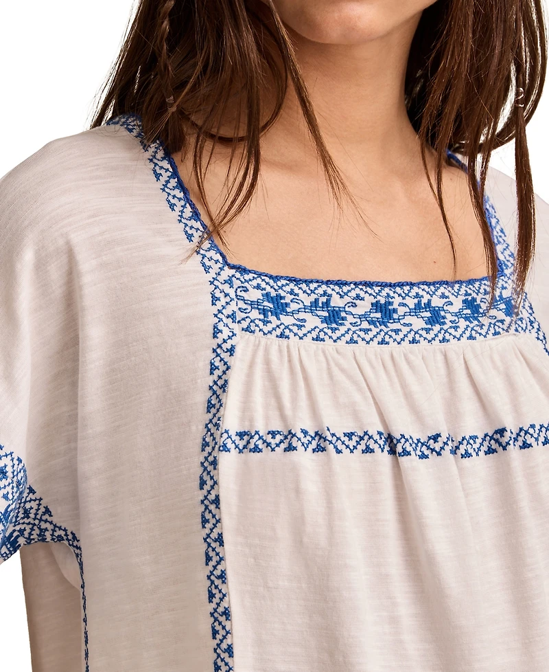 Lucky Brand Women's Embroidered Short-Sleeve Cotton T-Shirt