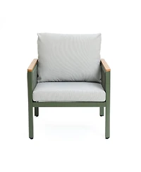 LuxenHome Outdoor Aluminum with Wood-Style Plastic Armchairs with Cushions, Set of 2
