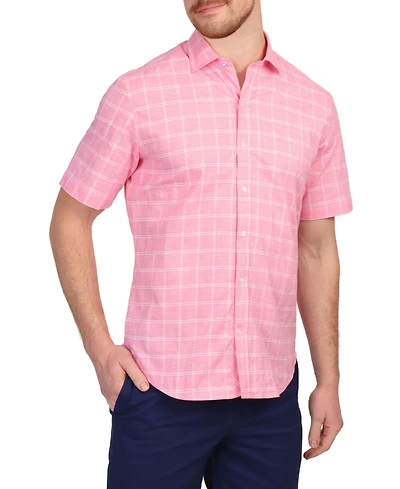 Tb Marketplace Men's Cotton Windowpane Short Sleeve Shirt - Lightweight and Stylish