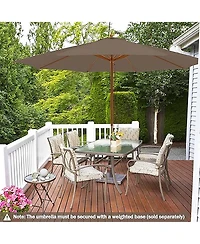 Gymax 10FT Wooden Market Table Umbrella Pulley Sunshade Canopy w/8 Bamboo Ribs