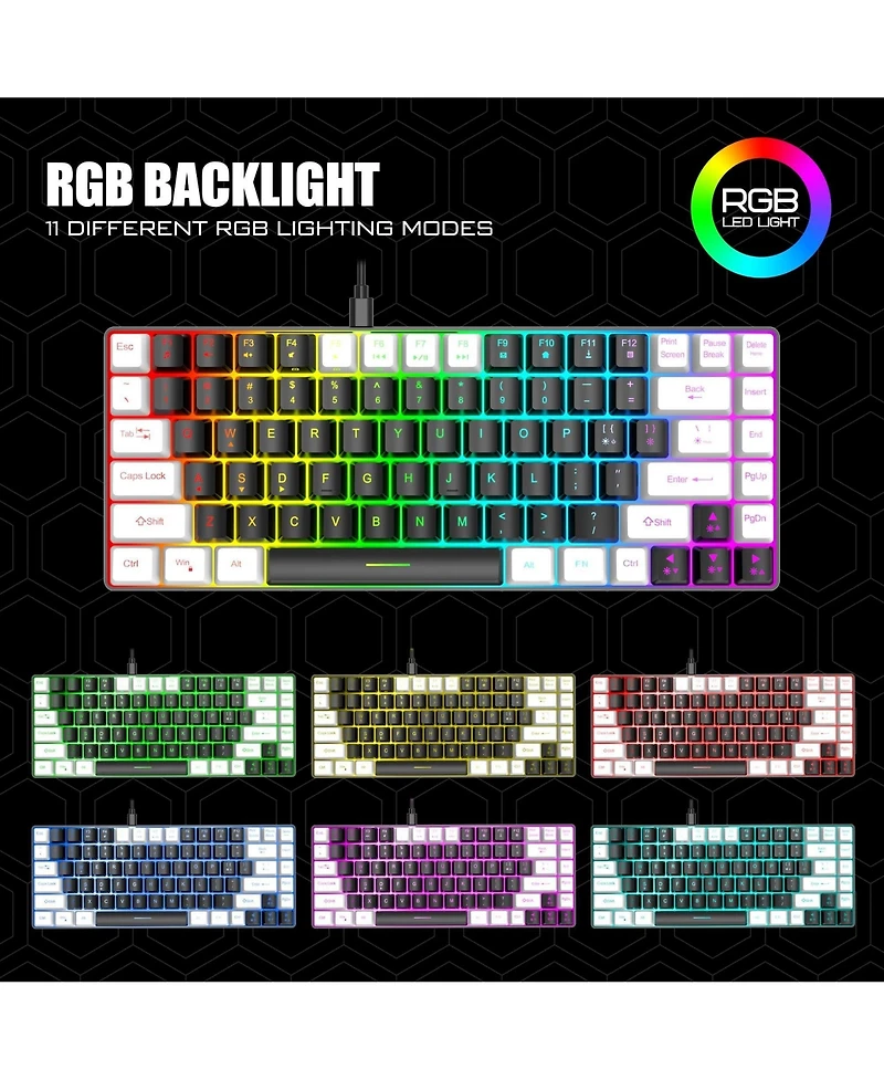 Wired Gaming Keyboard,84 key Rgb Luminescent pluggable cable keyboard character Luminescent color keyboard (Black)