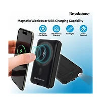Brookstone 5,000mAh Solar Powered Magsafe Wireless Charging Multi-Port Power bank with Built-In Flash Light