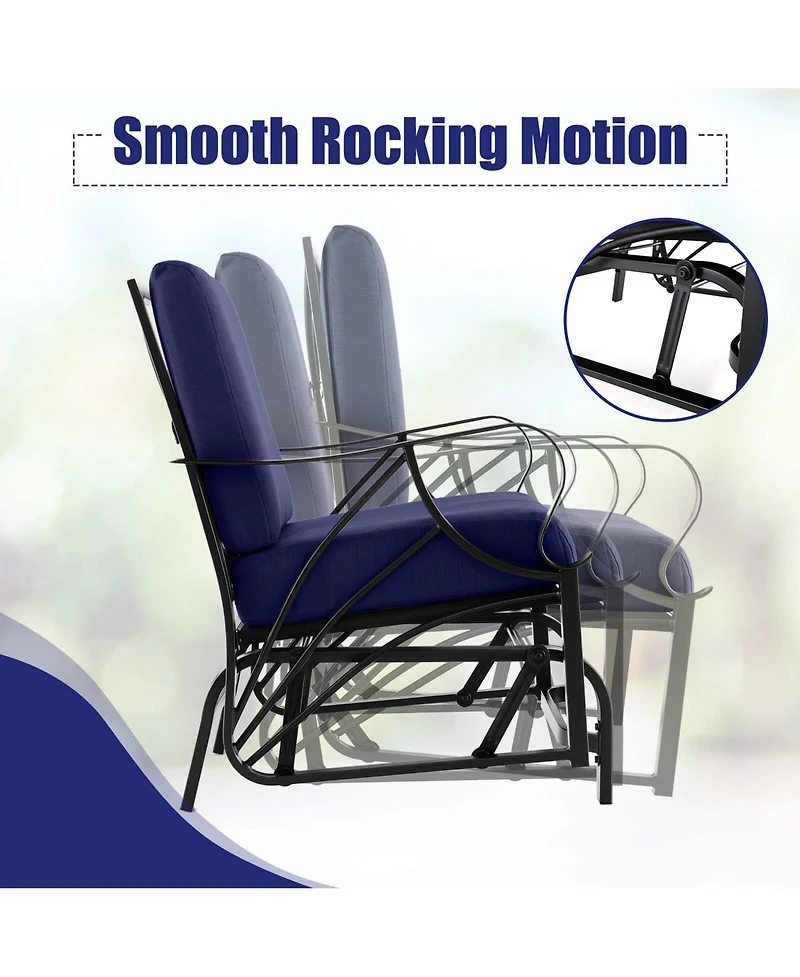 2 Pcs Patio Rocking Chair with Cushion Heavy-Duty Metal Frame Smooth Glider Outdoor