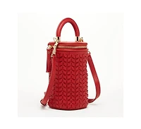 Susu Red Leather Purse Mini Crossbody Bag Weave Small Bucket Bag Women's Handbag