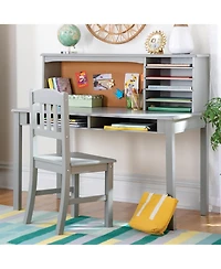Guidecraft Kids' Media Desk with Hutch and Chair Set – Natural: Kids Table Set, Computer Storage Hutch, Bedroom Furnit