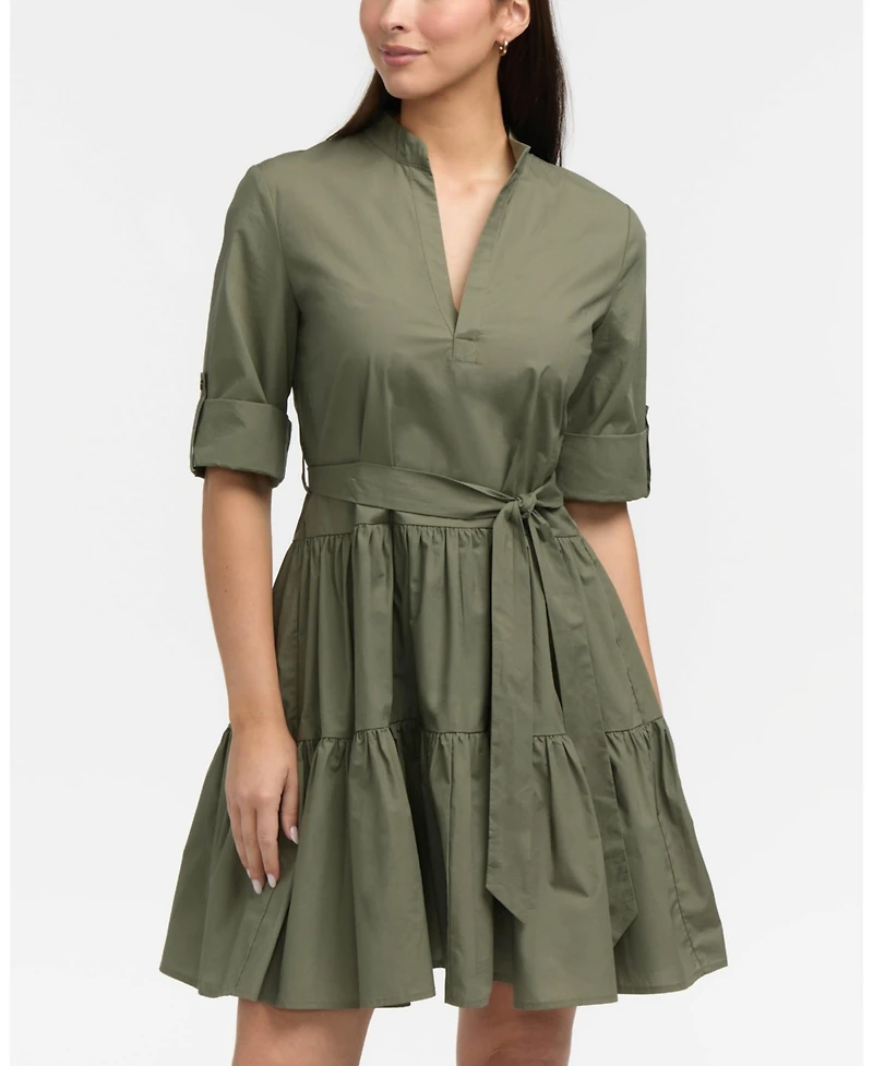Ellen Tracy Women's Belted Tiered Shirt Dress
