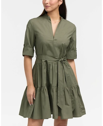 Ellen Tracy Women's Belted Tiered Shirt Dress