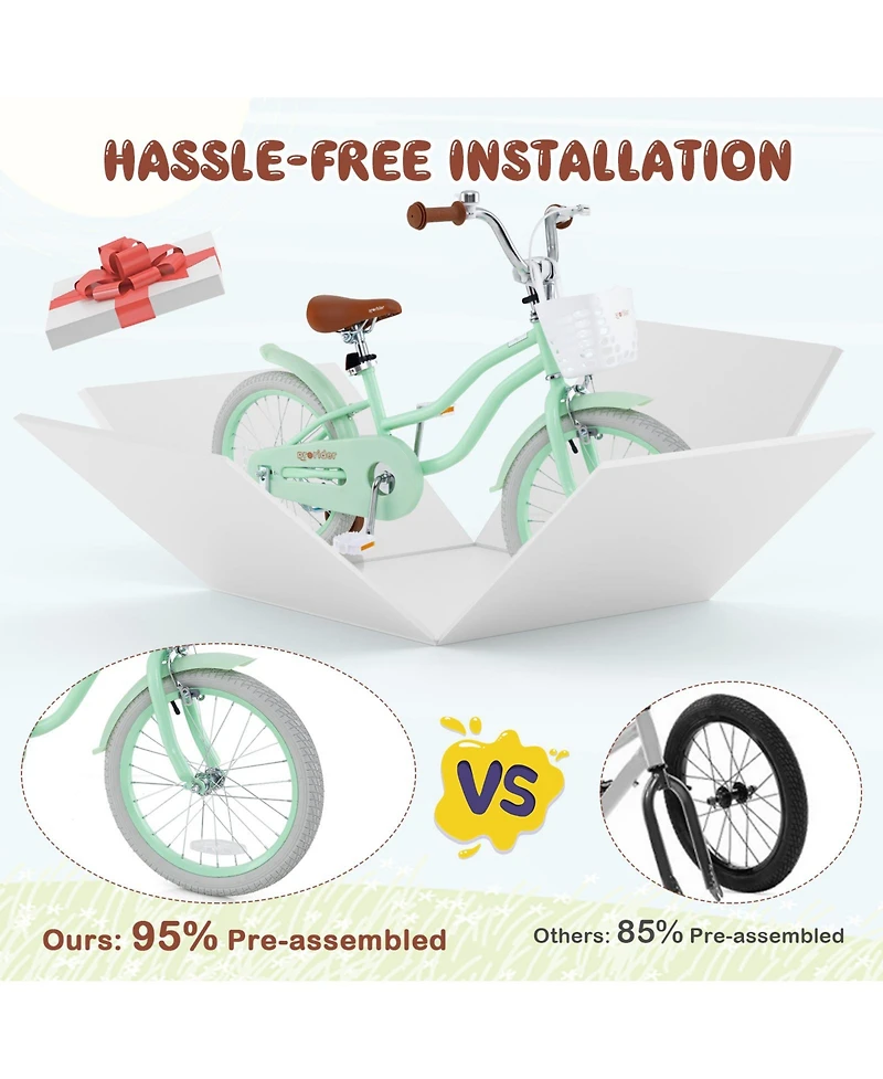 18 Inch Kids Bike with Adjustable Seat and Bell for Kids 3-8 Years Olds