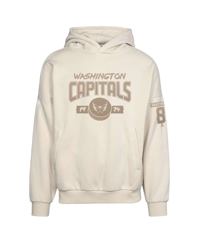 LevelWear Men's Alexander Ovechkin Khaki Washington Capitals Oversized Contact Name Number Pullover Hoodie