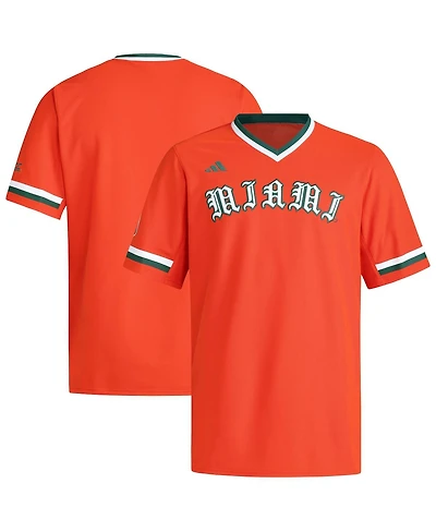 Adidas Men's Orange Miami Hurricanes V-Neck Baseball Jersey