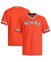 Adidas Men's Orange Miami Hurricanes V-Neck Baseball Jersey