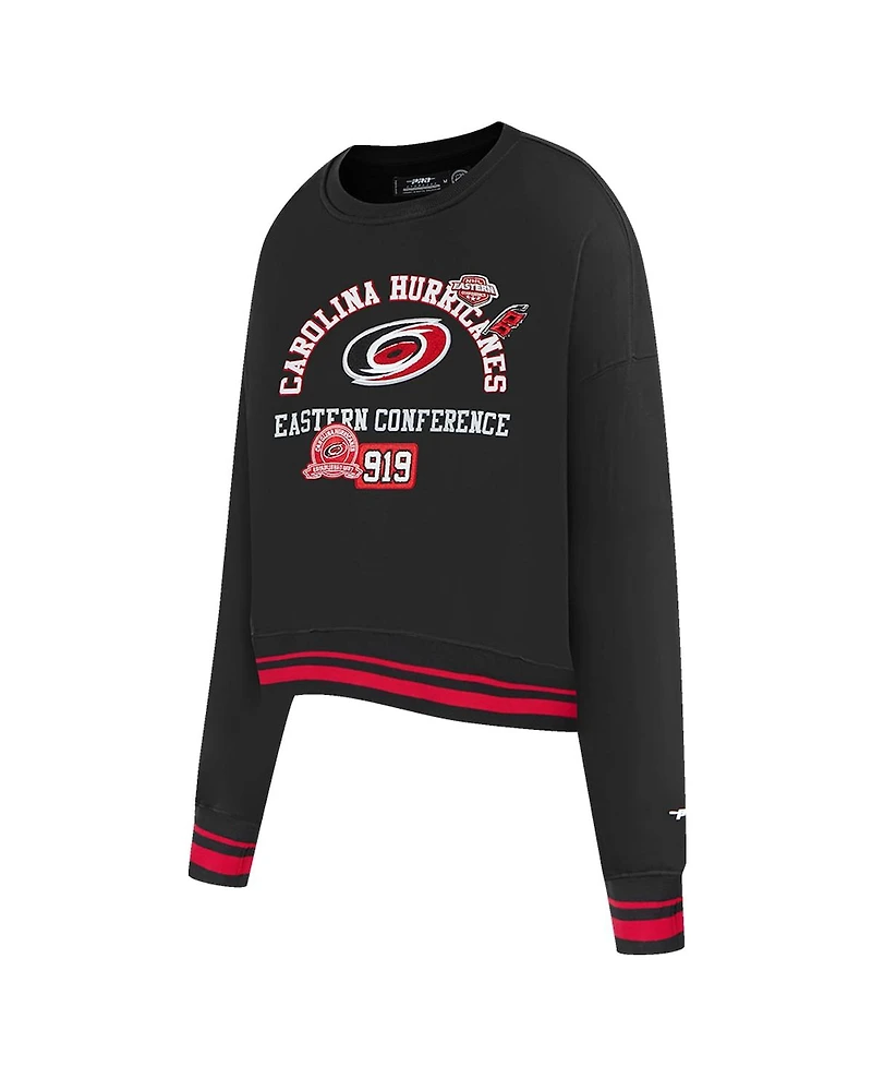 Pro Standard Women's Black Carolina Hurricanes Area Code Cropped Pullover Sweatshirt