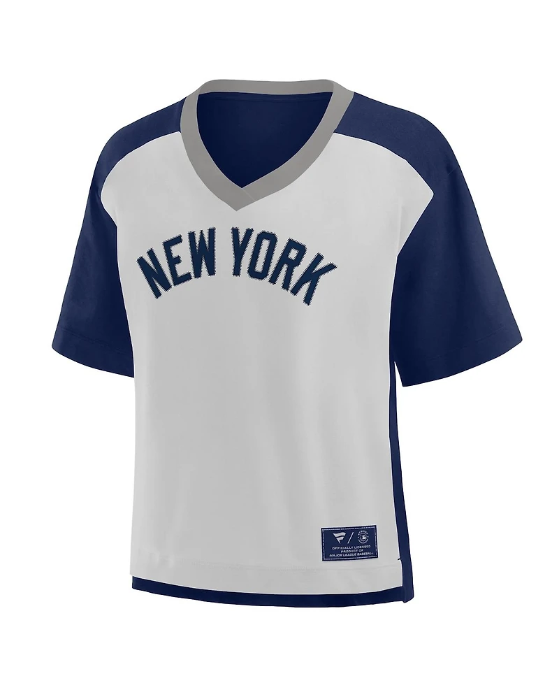 Fanatics Women's Navy/Graphite New York Yankees Oversized Race To Win V-Neck T-Shirt