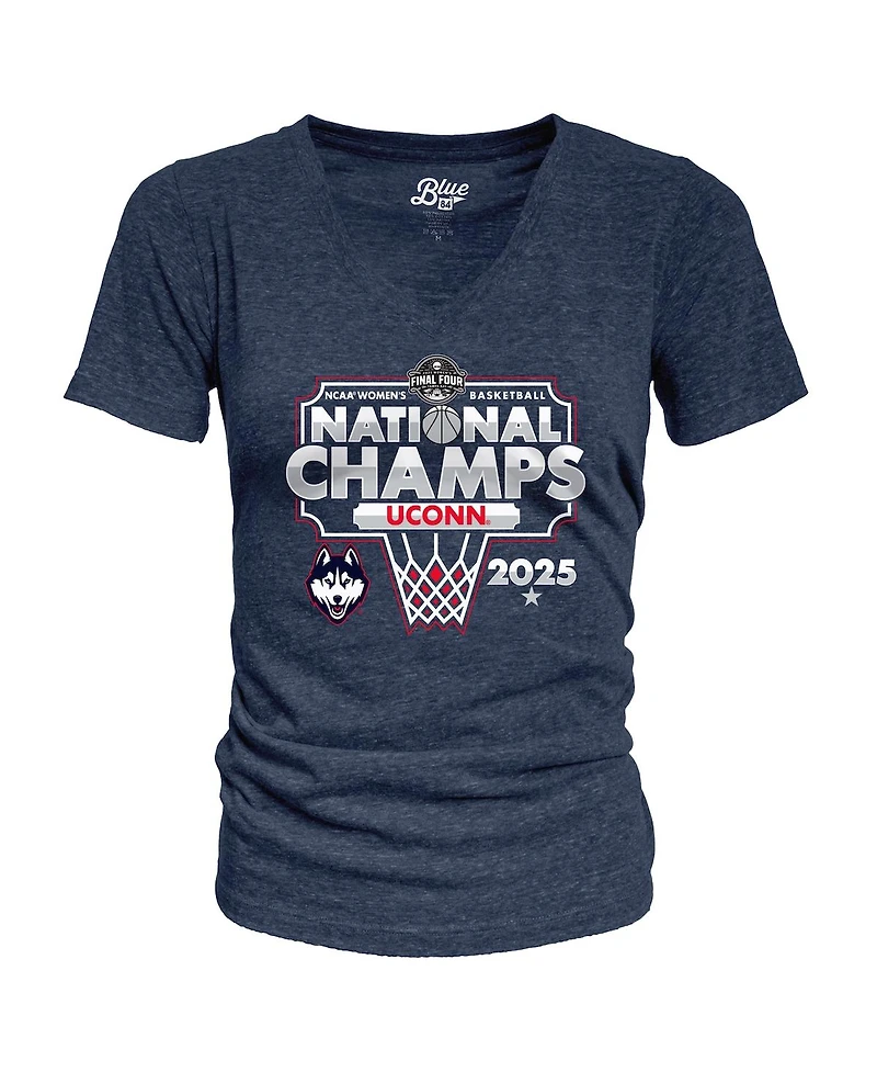Blue 84 Women's Navy UConn Huskies 2025 Ncaa Basketball National Champions Bracket Tri-Blend V-Neck T-Shirt