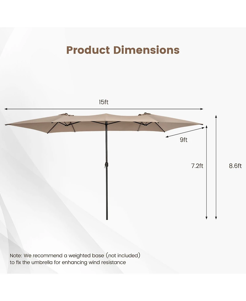 Gymax 15FT Double-Sided Market Umbrella Large Crank Handle Vented Twin Patio