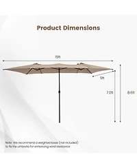 Gymax 15FT Double-Sided Market Umbrella Large Crank Handle Vented Twin Patio