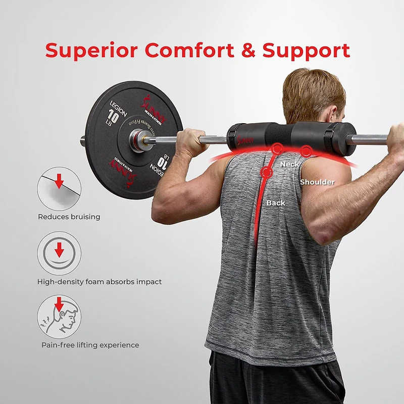 Sunny Health & Fitness Foam Barbell Pad, Heavy-Duty, High-Density Cushion for Squats, Lunges & Hip Thrusts