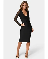Bebe Women's V-Neck Bandage Dress with Illusion Sleeve