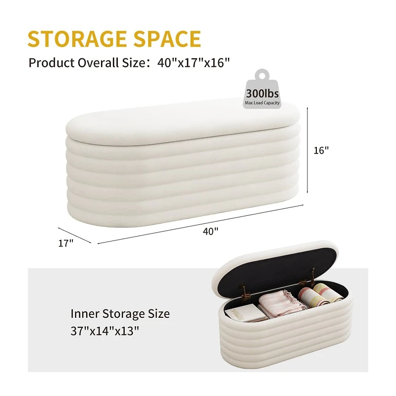 Upholstered Oval Storage Ottoman Bench with Safety Hinge, Footrest for Bedroom, Living Room, or Entryway-The Pop Home