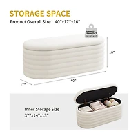 Upholstered Oval Storage Ottoman Bench with Safety Hinge, Footrest for Bedroom, Living Room, or Entryway-The Pop Home