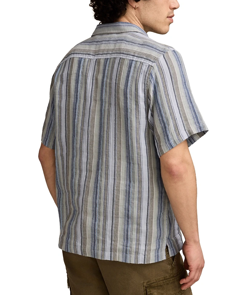 Lucky Brand Men's Short Sleeve Dobby Stripe Button-Front Camp Shirt