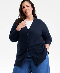 Charter Club Plus 100% Cashmere Button-Front Cardigan, Macy's Exclusive