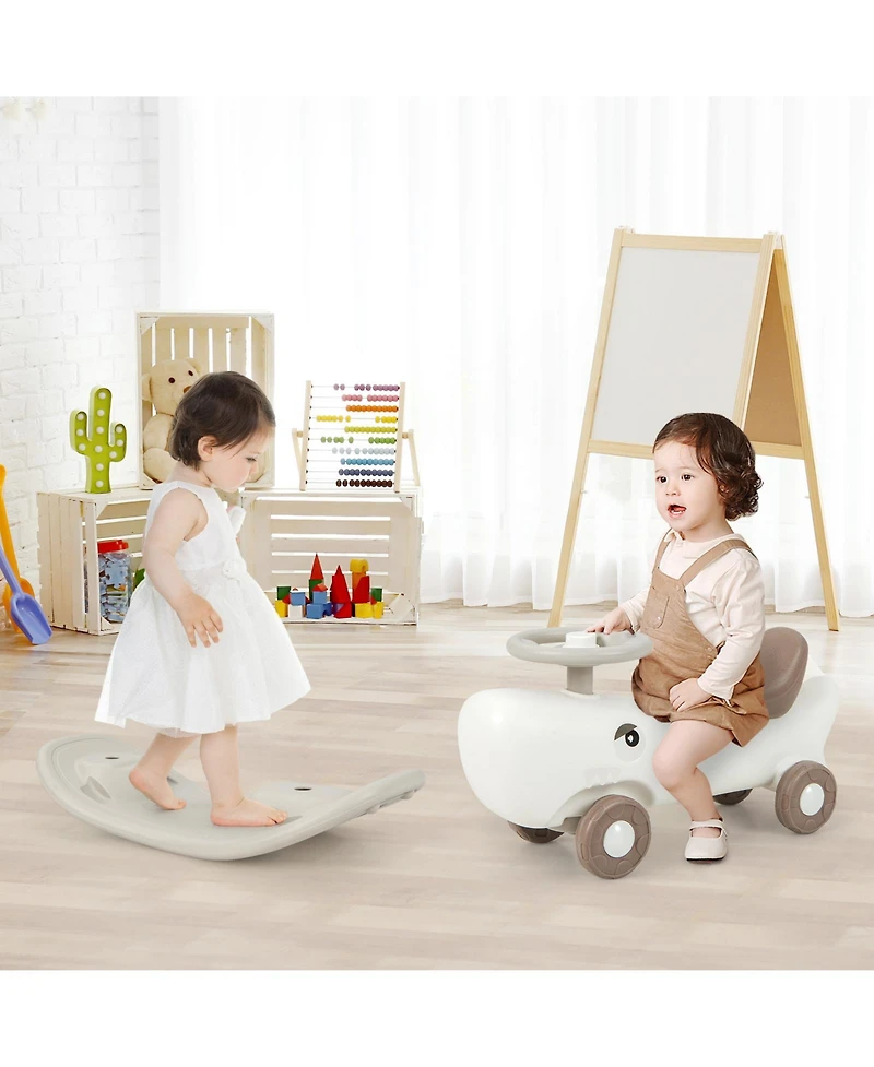 Convertible Rocking Horse and Sliding Car with Detachable Balance Board-Black