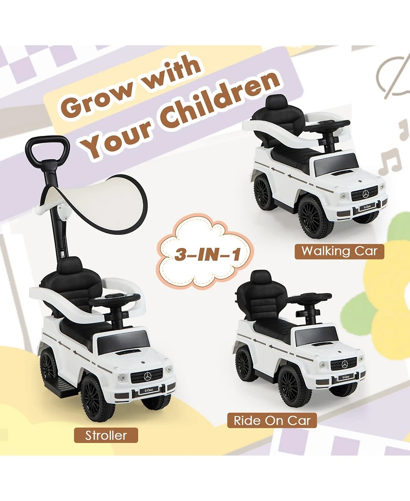 3-In-1 Kids Ride on Mercedes Benz G350 Push Car with Canopy