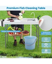 2 in 1 Folding Fish Cleaning Table with Sink and Faucet for Patio Bbq
