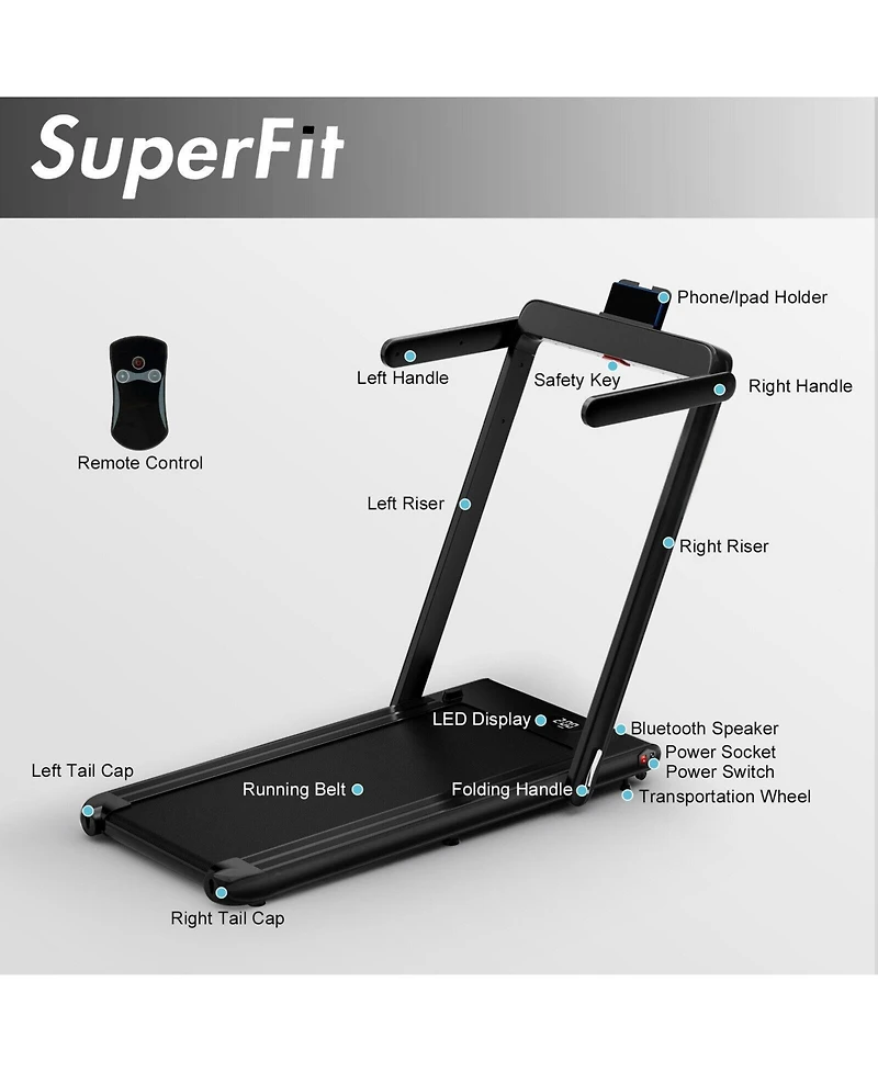 2.25HP 2-in-1 Folding Treadmill with App and Remote Control Speaker