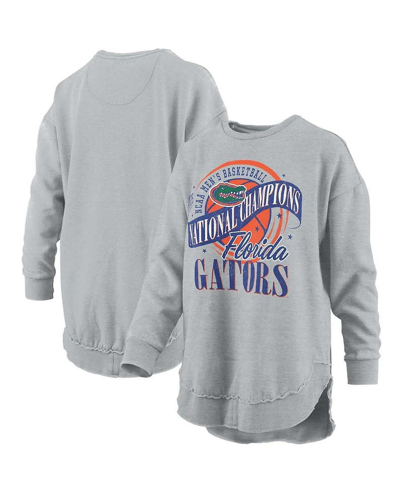 Pressbox Women's Gray Florida Gators 2025 Ncaa Men's Basketball National Champions Logo Long Sleeve T-Shirt