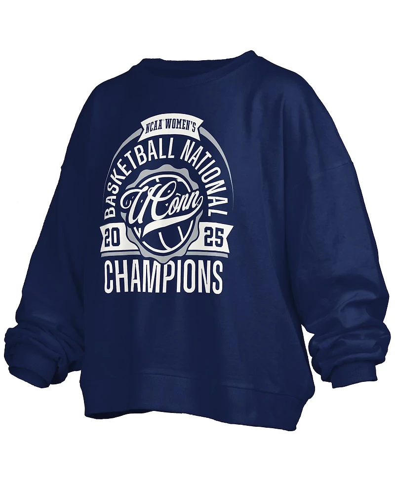Pressbox Women's Navy UConn Huskies 2025 Ncaa Women's Basketball National Champions Janice Oversized Fleece Pullover Sweatshirt
