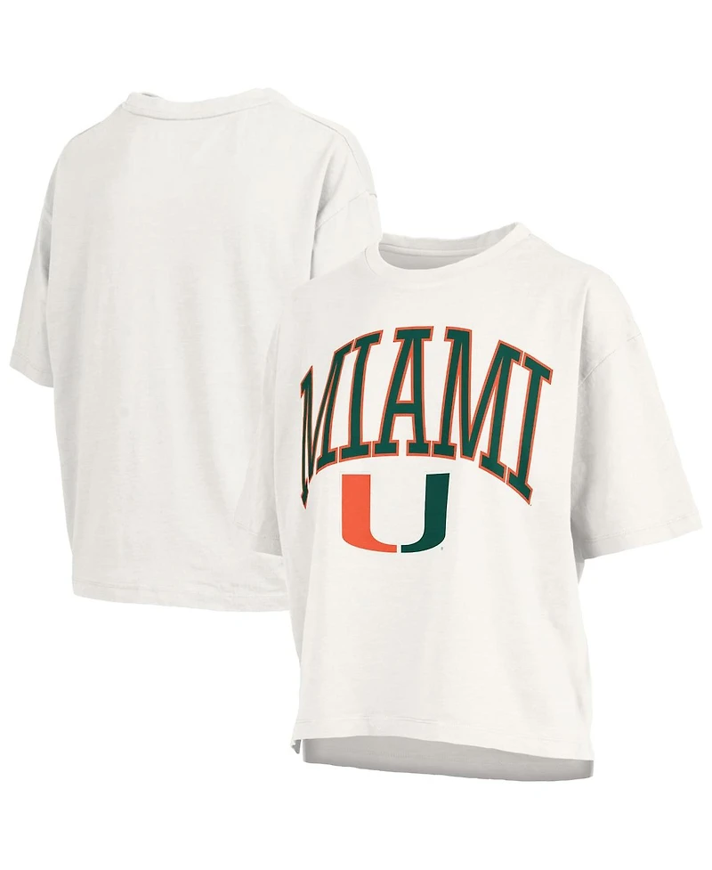 Pressbox Women's White Miami Hurricanes Nelson Arch Over Logo Waist Length Oversized Slub T-Shirt