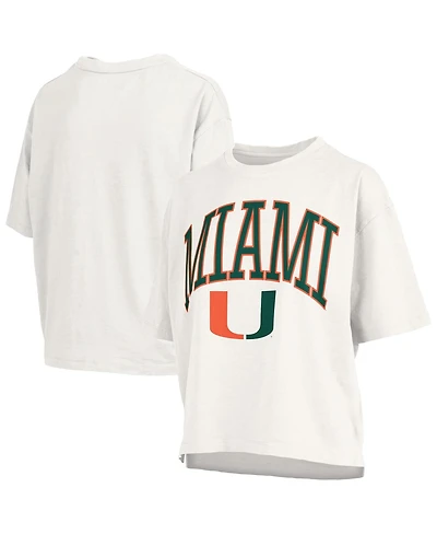 Pressbox Women's White Miami Hurricanes Nelson Arch Over Logo Waist Length Oversized Slub T-Shirt