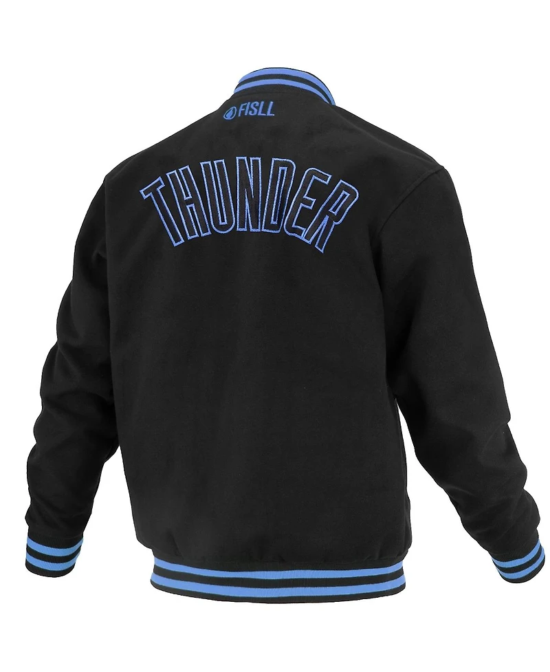 Fisll Men's and Women's Black Oklahoma City Thunder Logo Man Shadow Collection Full-Snap Varsity Jacket