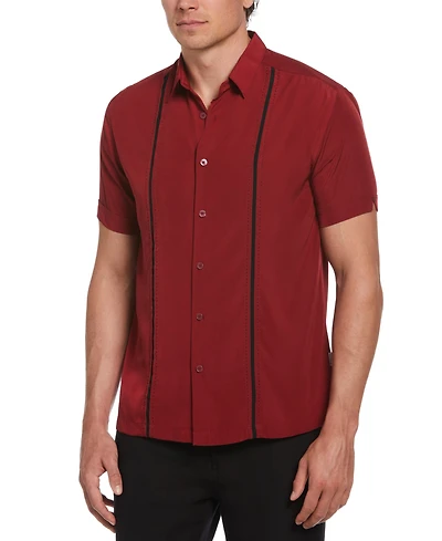 Cubavera Men's Pick Stitch Panel Short Sleeve Button-Down Shirt