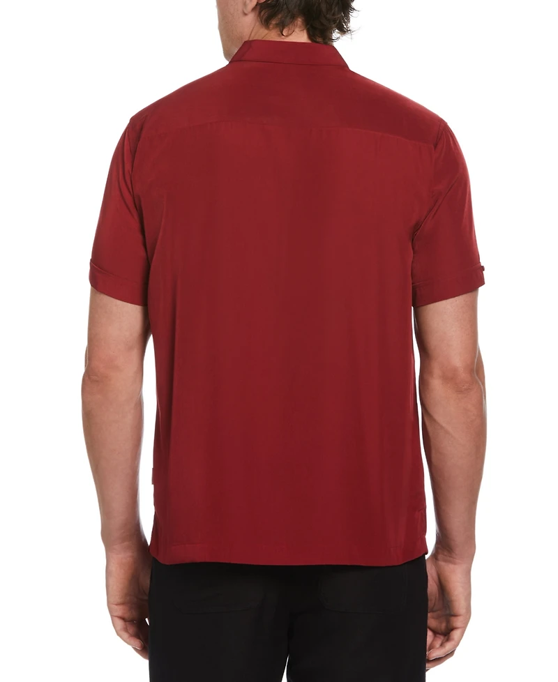 Cubavera Men's Pick Stitch Panel Short Sleeve Button-Down Shirt